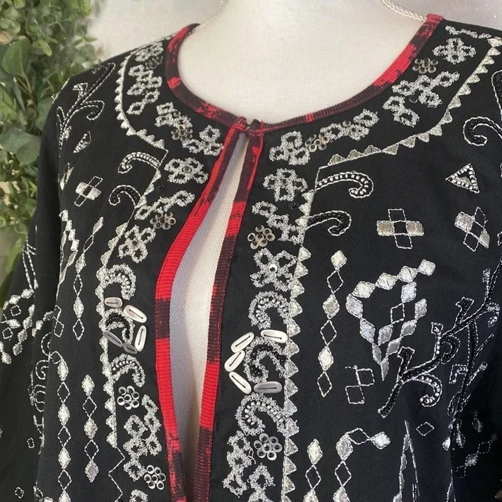 Indie Boho Artsy Cardigan Folk Grunge Lightweight Jacket LARGE Open Front